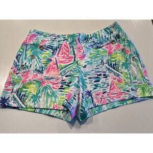 Lilly Pulitzer Size 6 Marina Knit Shorts Sailboat Palm Print Colorful Preppy